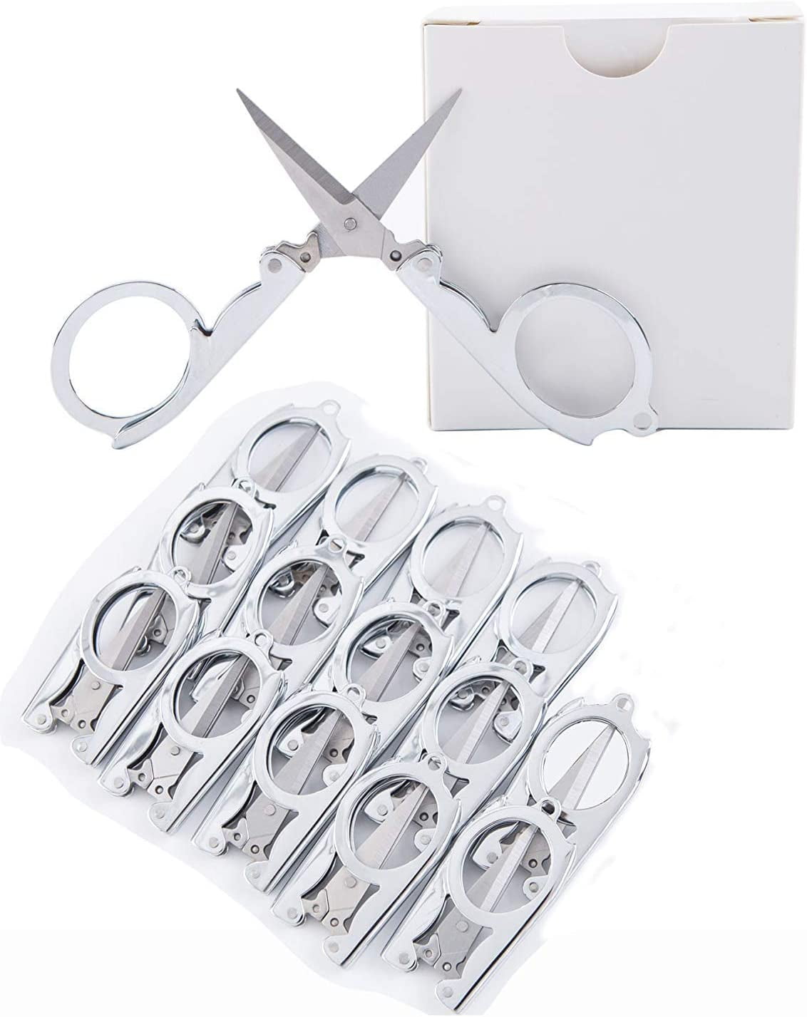 Yoqb Stainless Steel Folding Portable Travel Scissors Small Pocket Foldable Paper String Craft Shred Scissors, 15 PackA108