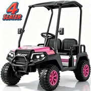 YorRover 4 Seater Kids Golf Cart, 24V Electric Ride-On, 4&times;75W Motors, Parental Remote Control, 4WD Spring Suspension, Detachable Awning, Bluetooth & LED Lights, for Kids Ages 3 and up, Pink.
