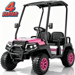YorRover 4 Seater Kids' Golf Cart, 24V Electric Ride-On, 4×75W Motors, Parental Remote Control, 4WD Spring Suspension, Detachable Awning, Bluetooth & LED Lights, for Kids Ages 3 and up, Pink.
