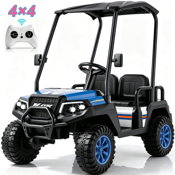 YorRover 4 Seater Kids' Golf Cart, 24V Electric Ride-On,475W Motors, Parental Remote Control, 4WD Spring Suspension, Detachable Awning,Bluetooth & LED Lights, for Kids Ages 3 and up,Pink.