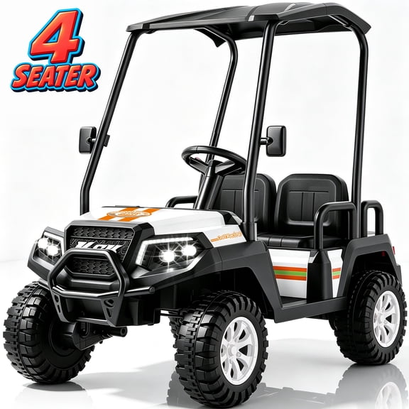 YorRover 4 Seater Kids' Golf Cart, 24V Electric Ride-On,475W Motors, Parental Remote Control, 4WD Spring Suspension, Detachable Awning,Bluetooth & LED Lights, for Kids Ages 3 and up,Pink.