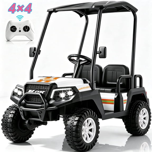 YorRover 4 Seater Kids' Golf Cart, 24V Electric Ride-On,475W Motors, Parental Remote Control, 4WD Spring Suspension, Detachable Awning,Bluetooth & LED Lights, for Kids Ages 3 and up,Pink.