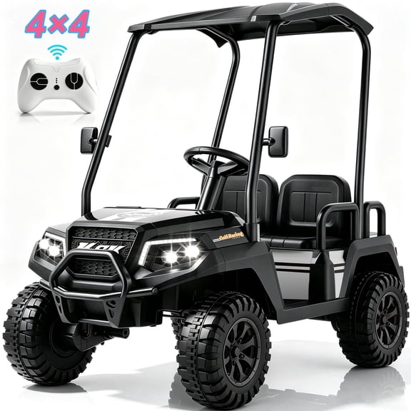 YorRover 4 Seater Kids' Golf Cart, 24V Electric Ride-On,475W Motors, Parental Remote Control, 4WD Spring Suspension, Detachable Awning,Bluetooth & LED Lights, for Kids Ages 3 and up,Pink.
