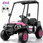 YorRover 24V 4-Seater Kids Golf Cart, 4WD Ride-on Car with 4 x 75W Motors, Parent Remote and Detachable Canopy, Pink