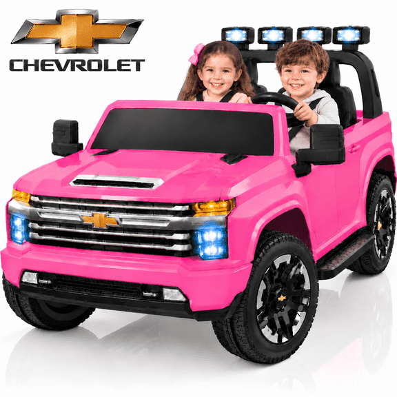 YorRover Officially Licensed Chevrolet Silverado HD 24V 4WD 2-Seater Ride-On Truck, Pink
