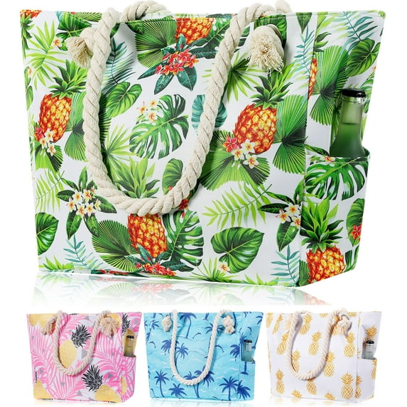 Yorcoten Extra Large Beach Tote Bags for Women , Waterproof Sandproof Canvas Bag Packable with Zipper 5 Pockets for Girls Travel Essentials Summer Pool Shoulder Crossbody Handbag Vacation Gifts