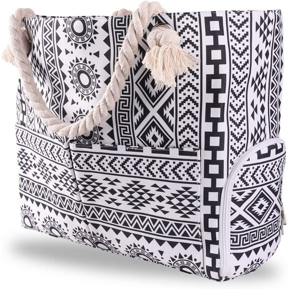 Yorcoten Extra Large Women Beach Tote Bag with Multiple Pockets , Newest Waterproof Sandproof Handmade Tote Bags for Travel Vacation Gifts Summer Pool Essentials Shoulder Crossbody Handbag Black