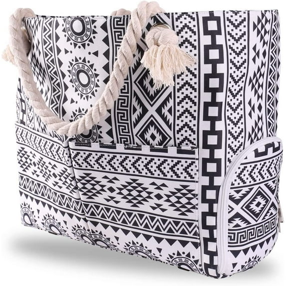 Yorcoten Extra Large Women Beach Tote Bag with Multiple Pockets , Newest Waterproof Sandproof Handmade Tote Bags for Travel Vacation Gifts Summer Pool Essentials Shoulder Crossbody Handbag Black