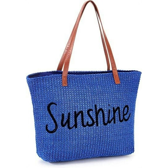Yorcoten Large Women Straw Beach Bag , Waterproof Sandproof Handmade Woven Stripe Tote Bags Stitchwork with Zipper for Travel Vacation Picnic Summer Pool Essentials Shoulder Crossbody Handbag Gifts