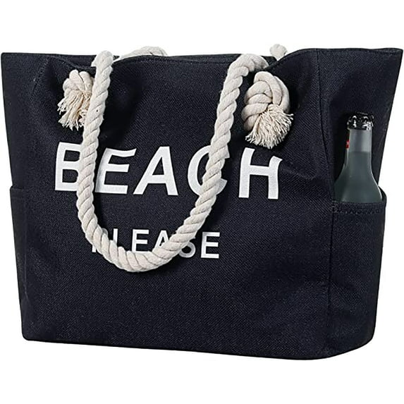 Yorcoten Women's Canvas Beach Tote Handbag, Waterproof Adjustable Twine, Blue