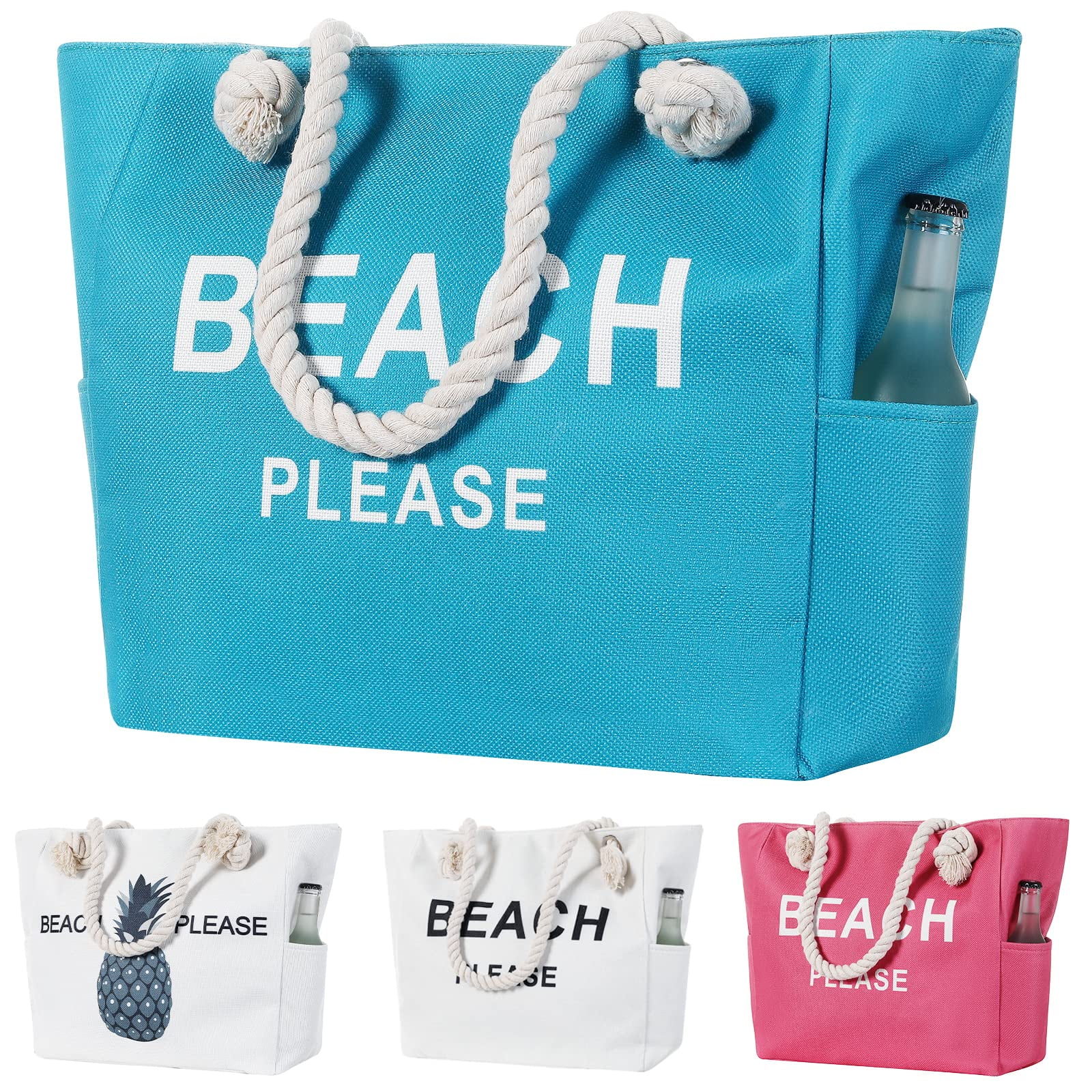 Yorcoten Women Large Canvas Beach Tote Bag with Inner Pockets