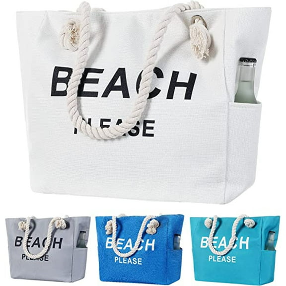 Yorcoten Women Large Canvas Beach Tote Bag with Inner Pockets , Waterproof Sandproof Handmade Tote Bags Zip Closure for Travel Vacation Gifts , Summer Cruise Pool Essentials Shoulder Crossbody Handbag
