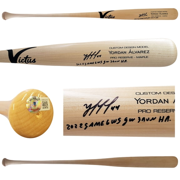 Yordan Alvarez Autographed Blonde Victus Player Model Bat Houston Astros "2022 Game 6 WS GW 3 Run HR" Beckett BAS Witness 210082
