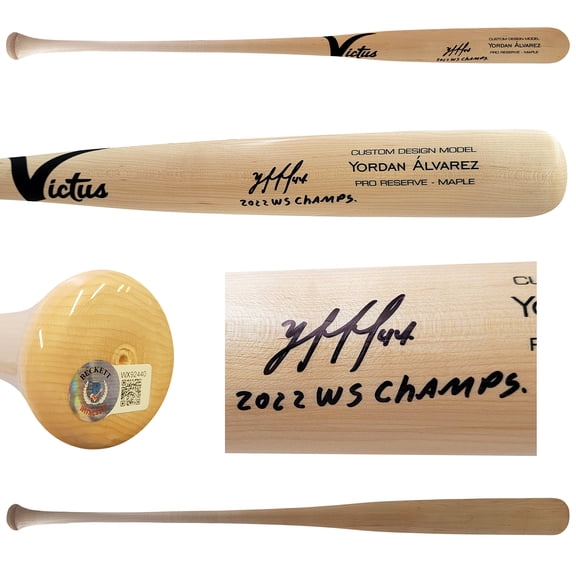 Yordan Alvarez Autographed Blonde Victus Player Model Bat Houston Astros "2022 WS Champs" Beckett BAS Witness 210083