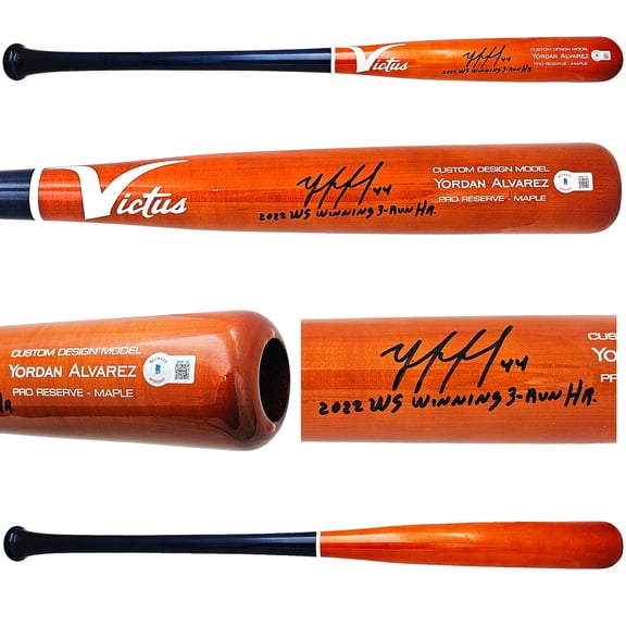 Yordan Alvarez Autographed Orange & Blue Victus Player Model Bat Houston Astros "2022 WS Winning 3-Run HR" Beckett BAS Witness 215388
