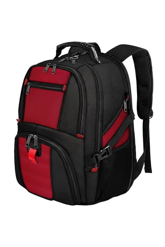 Extra Large Travel Backpack for Men Women, 30L Airline Approved Business Laptop Computer School Bag with Luggage Strap, Bright Red
