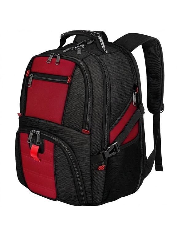 Extra Large Travel Backpack for Men Women, 30L Airline Approved Business Laptop Computer School Bag with USB Port and Luggage Strap, Bright Red