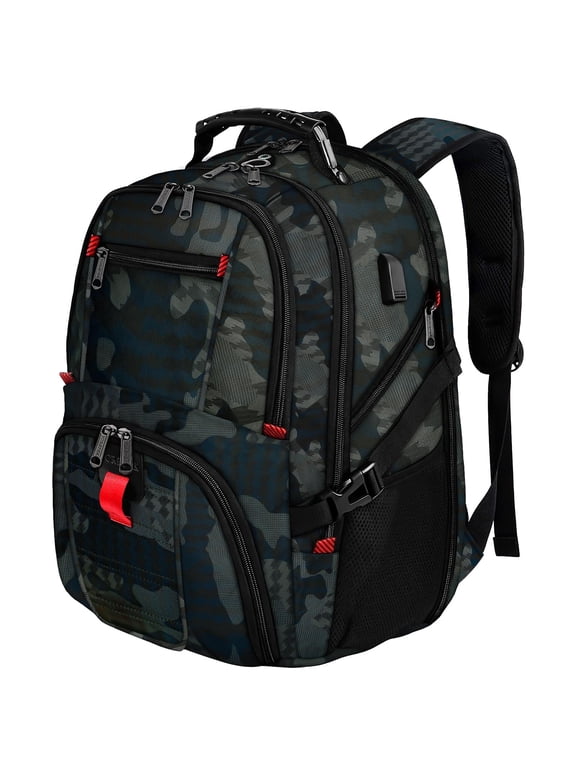 Extra Large Travel Backpack for Men Women, 30L Airline Approved Business Laptop Computer School Bag with USB Port and Luggage Strap, Camouflage