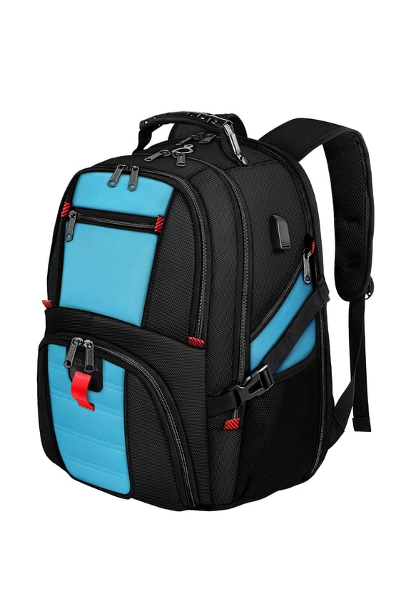 Extra Large Travel Backpack for Men Women, 30L Airline Approved Business Laptop Computer School Bag with USB Port and Luggage Strap, Blue