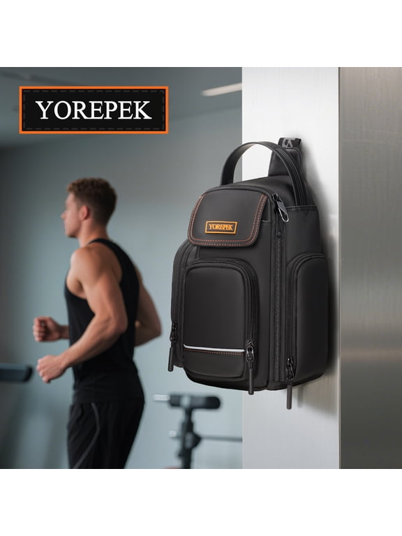 Magnetic Gym Bag for Men, Water-Resistant Crossbody Sling Bag with Insulated Pocket for 30OZ Drinks, Black