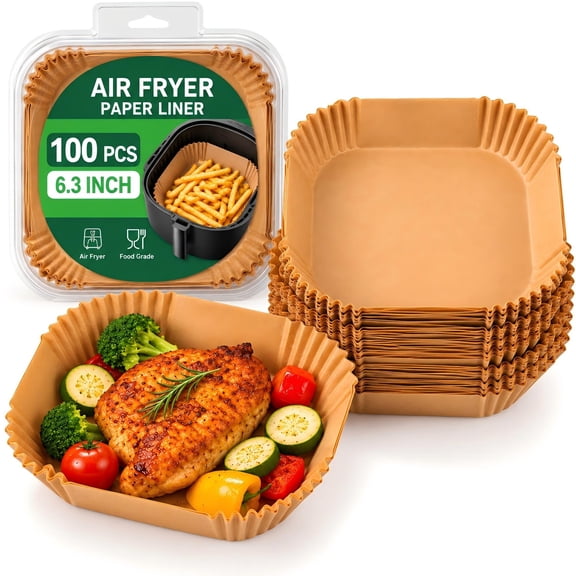 Yorhome 100PCS 6.3'' Square Air Fryer Paper Liners, Disposable Oil-Proof Non-Stick Liners for 3-5qt Basket