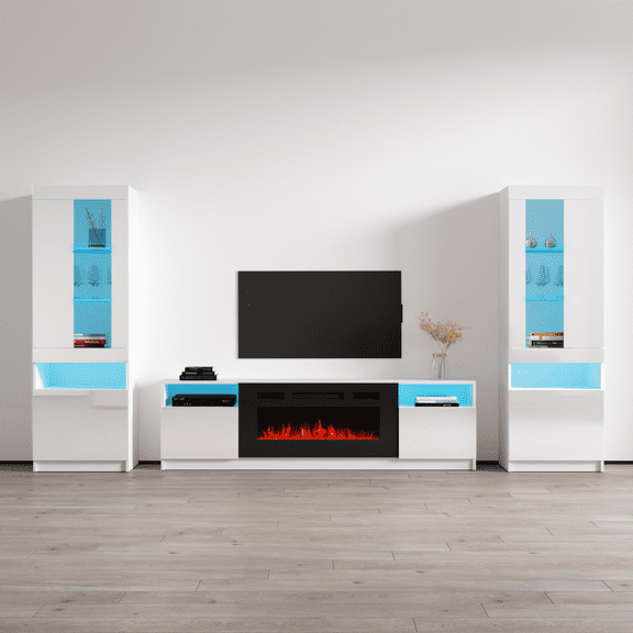 York 02 Electric Fireplace Modern Wall Unit Entertainment Center