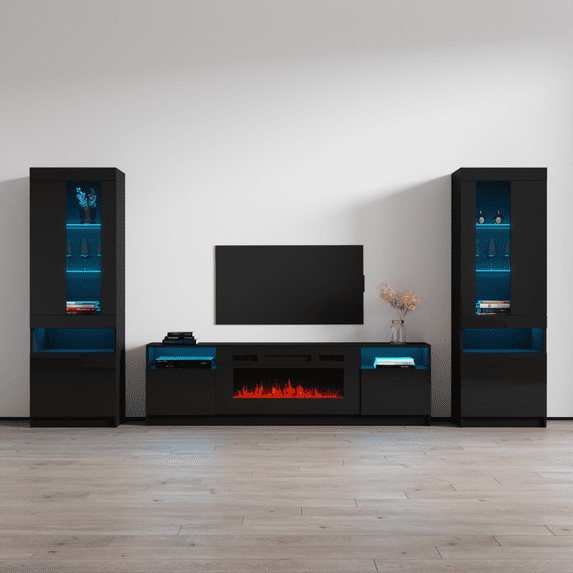 York 02 Electric Fireplace Modern Wall Unit Entertainment Center