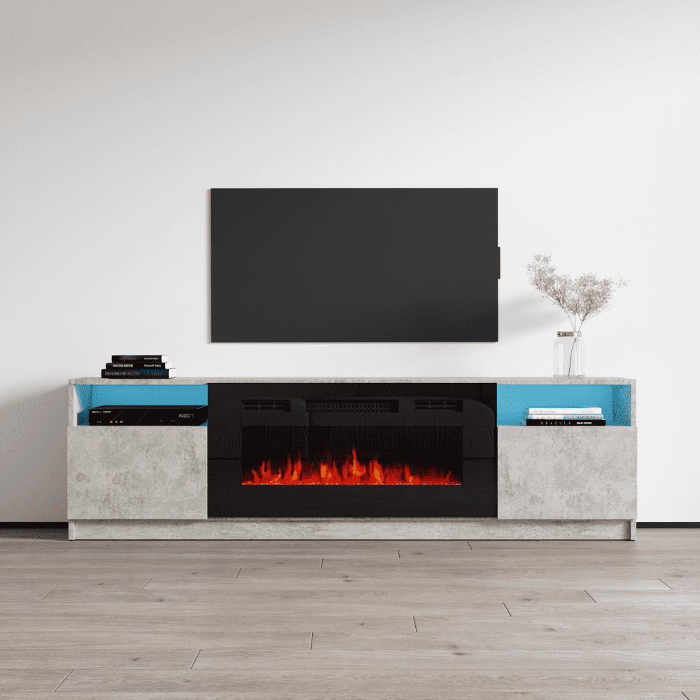 York 02 Fireplace TV Stand for TVs up to 90", Modern High Gloss 79 ...