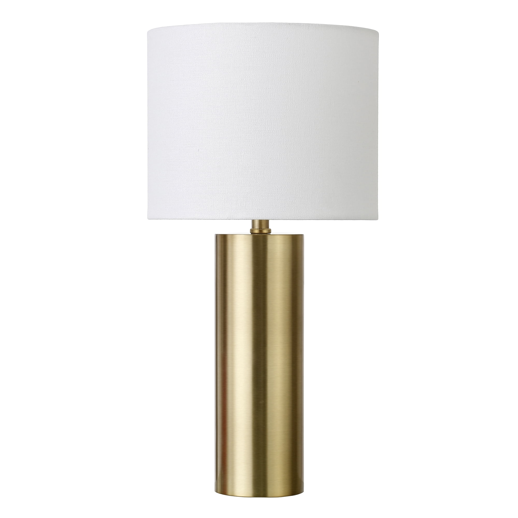 York 16" Tall Table Lamp with Fabric Shade in Brass/White