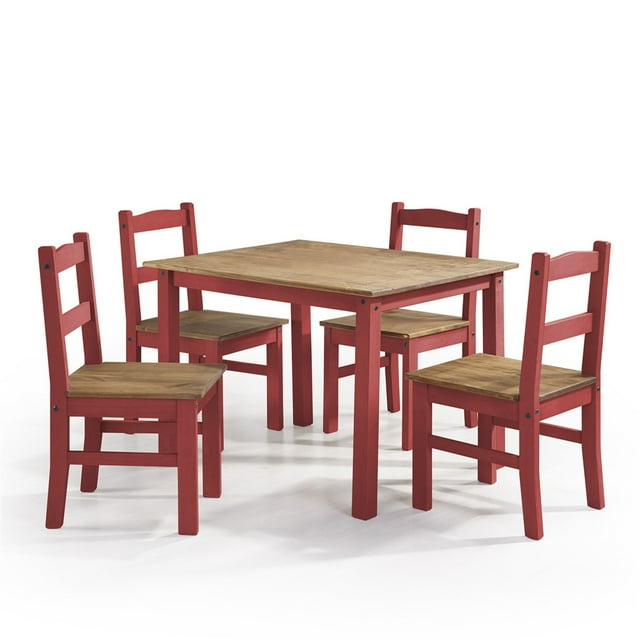 York 5-Piece Solid Wood Dining Set with 1 Table and 4 Chairs in Red Wash