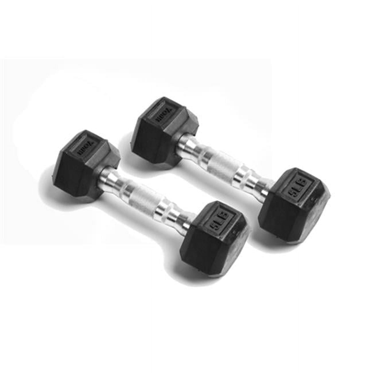 York Barbell 34051 Rubber Hex Dumbbell with Chrome Ergo Handle - 5 lbs