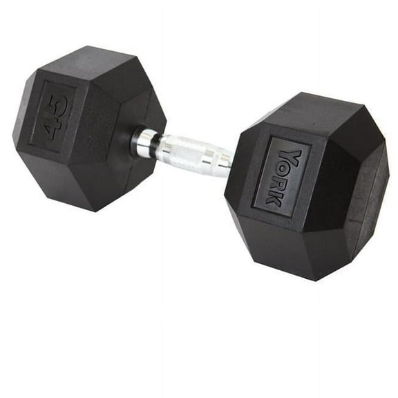 York Barbell 34064 Rubber Hex Dumbbell with Chrome Ergo Handle - 45 lbs
