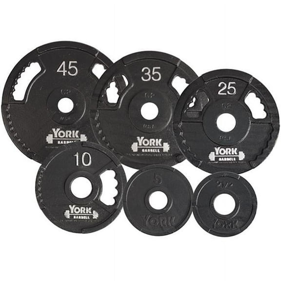 York Barbell 7425 G2 Olympic Dual Grip Thin Line Cast Iron Plate, Black - 45 lbs