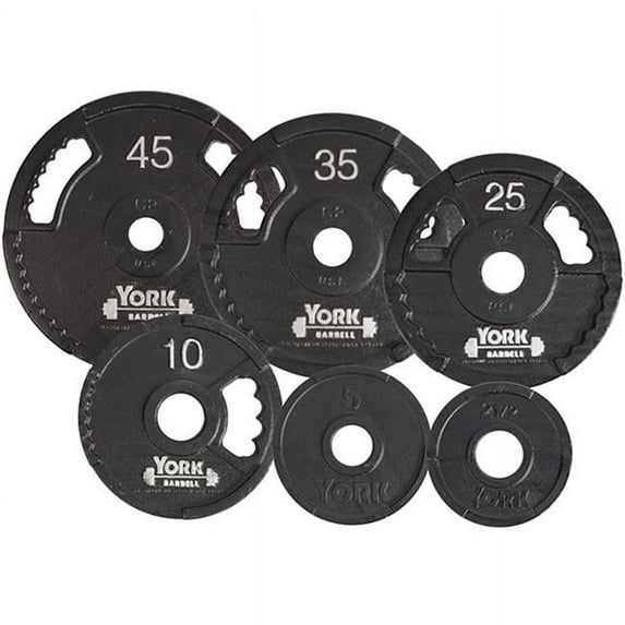 York Barbell 7425 G2 Olympic Dual Grip Thin Line Cast Iron Plate, Black - 45 lbs