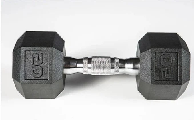 York Barbell  Rubber Hex Dumbbell with Chrome Ergo Handle - 20 lbs