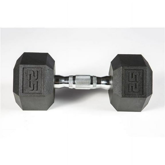 York Barbell  Rubber Hex Dumbbell with Chrome Ergo Handle - 25 lbs