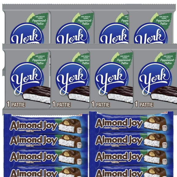 York Dark Chocolate Peppermint Patties Candy + ALMOND JOY Coconut 16 count