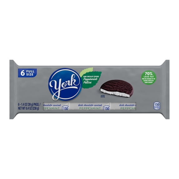 York Dark Chocolate Peppermint Patties Candy, Packs 1.4 oz, 6 Count