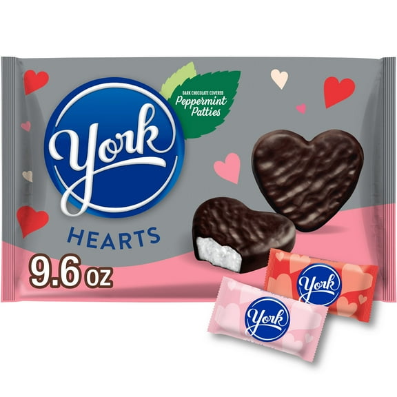 YORK Dark Chocolate Peppermint Patties Hearts, Valentine's Candy Bag, 9.6 oz