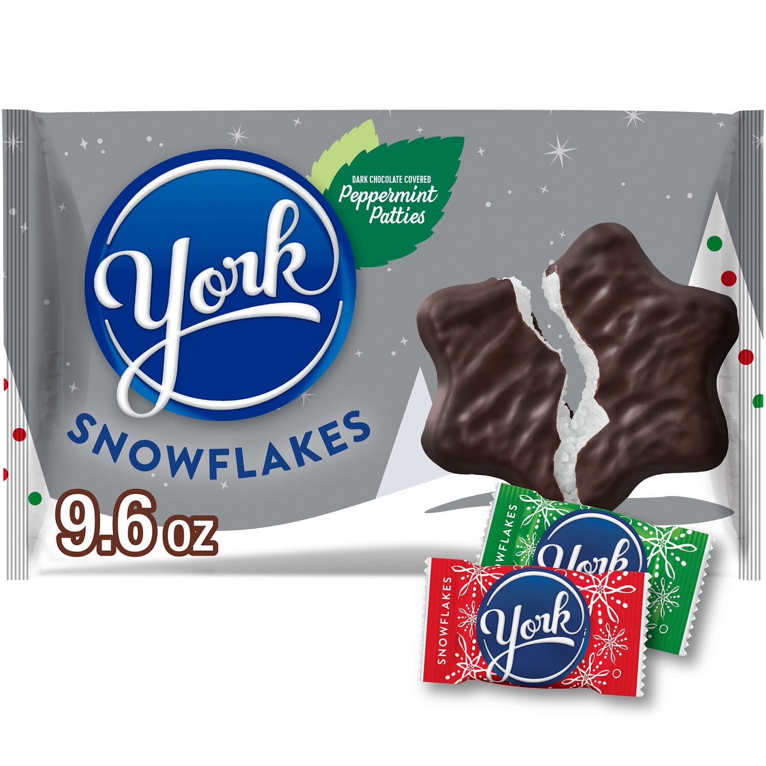 York Dark Chocolate Peppermint Patties Snowflakes Christmas Candy, Bag 9.6 oz