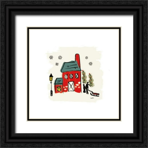 York, Leah 12x12 Black Ornate Wood Framed with Double Matting Museum Art Print Titled - Winter Village IV