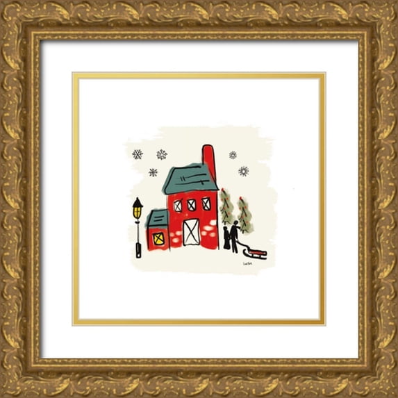 York, Leah 20x20 Gold Ornate Wood Framed with Double Matting Museum Art Print Titled - Winter Village IV