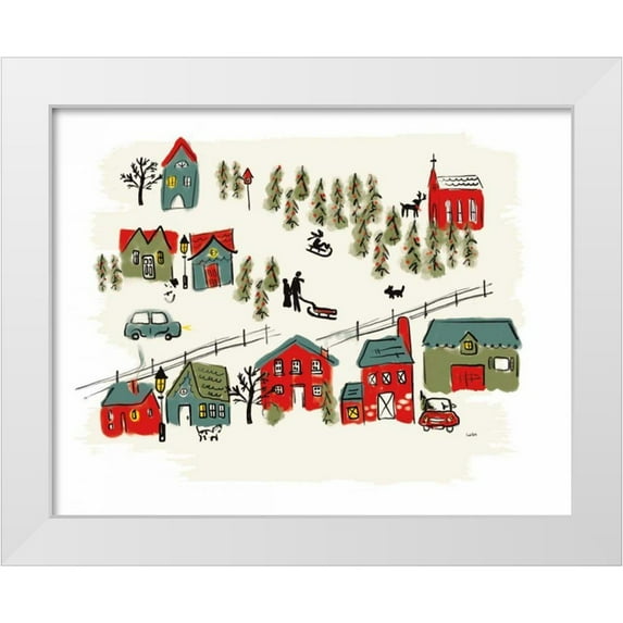 York, Leah 24x20 White Modern Wood Framed Museum Art Print Titled - Winter Village I