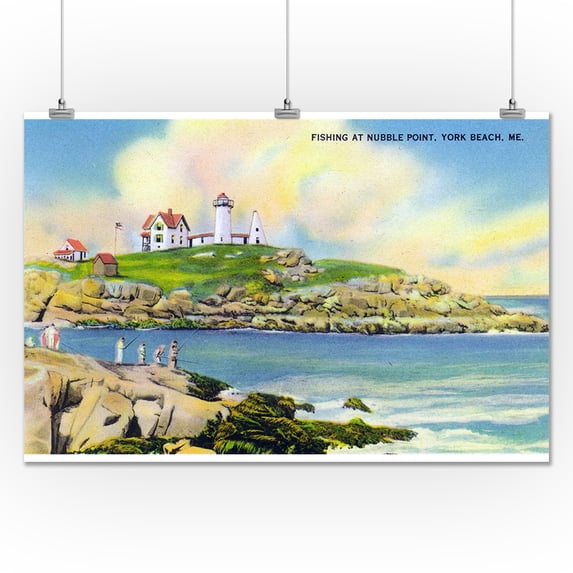 York, Maine - Fishing Scene at Nubble Point on York Beach (24x36 Giclee Gallery Print, Wall Decor Travel Poster)