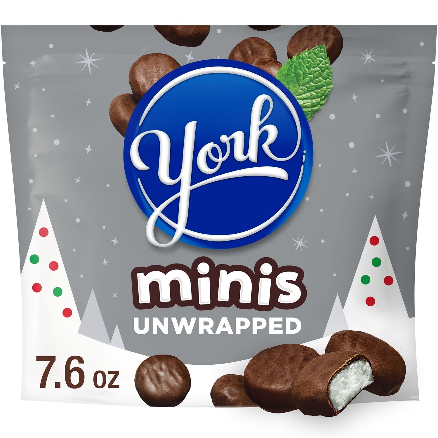 York Minis Unwrapped Dark Chocolate Peppermint Patties Christmas Candy, Bag 7.6 oz