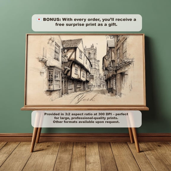York Minster Print The Shambles England Sketch Art, Unframed Paper Poster 8x10in