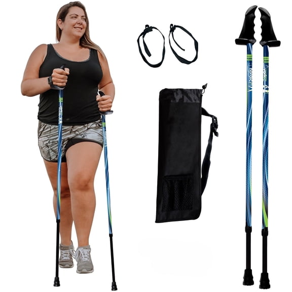 York Nordic Big and Tall Motivator Walking Poles for Stability and Rehab - 2 Pieces - Strong Push Button Locks, Detachable Rubber Feet, Travel Bag - for Heights 4' up to 7' feet