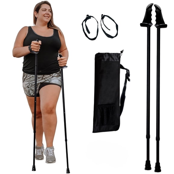 York Nordic Big and Tall Motivator Walking Poles for Stability and Rehab - 2 Pieces - Strong Push Button Locks, Detachable Rubber Feet, Travel Bag - for Heights 4' up to 7' feet