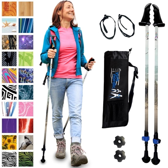 York Nordic Motivator Walking Poles for Stability and Rehab - Patented Stability Grips - Lightweight, Adjustable, and Collapsible - 2 Pieces Adjustable w/flip Locks - Heights 4'6" up to 6'2"