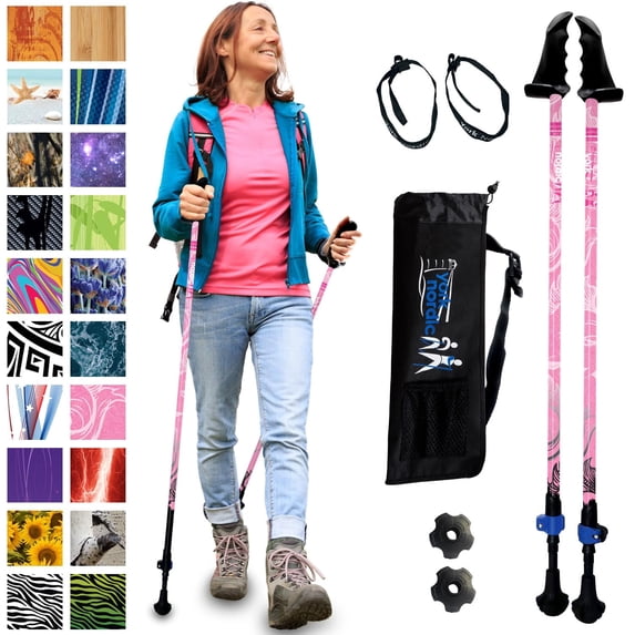 York Nordic Motivator Walking Poles for Stability and Rehab - Patented Stability Grips - Lightweight, Adjustable, and Collapsible - 2 Pieces Adjustable w/flip Locks - Heights 4'6" up to 6'2"